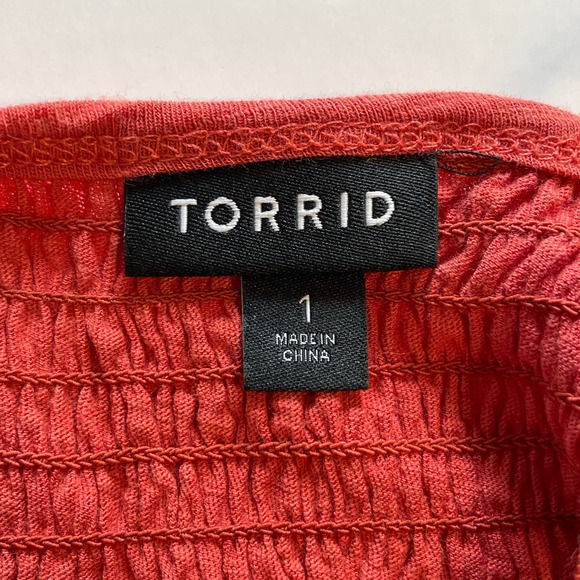 Torrid Super Soft Smocked High Neck Babydoll Top Womens Size 1X Rust Peplum - Picture 7 of 10